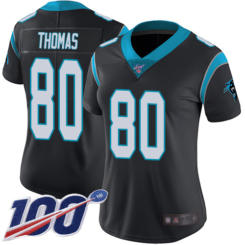 Carolina Panthers Limited Black Women Ian Thomas Home Jersey NFL Football #80 100th Season Vapor Untouchable